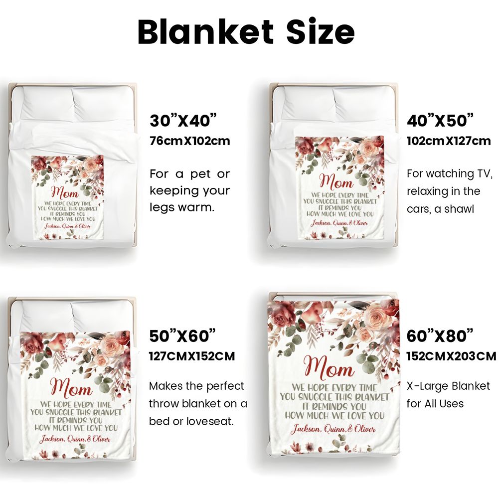 Personalized Mom Blanket with Kids Names Floral Mother's Day Gift