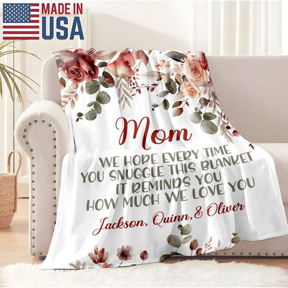 Personalized Mom Blanket with Kids Names Floral Mother's Day Gift