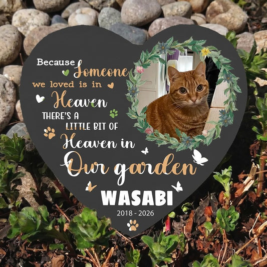 Personalized Pet Memorial Garden Stone, Custom Cat Grave Marker, Heart Shaped Sympathy Memorial Stone for Outdoor Garden Decor