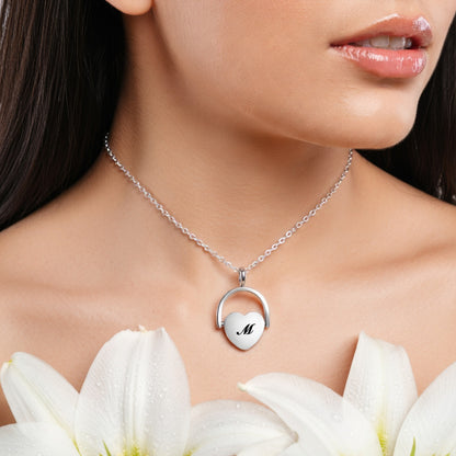 Personalized Initial Heart Necklace, Custom Letter Engraved Heart Pendant Necklace, Mother's Day Gift for Mom
