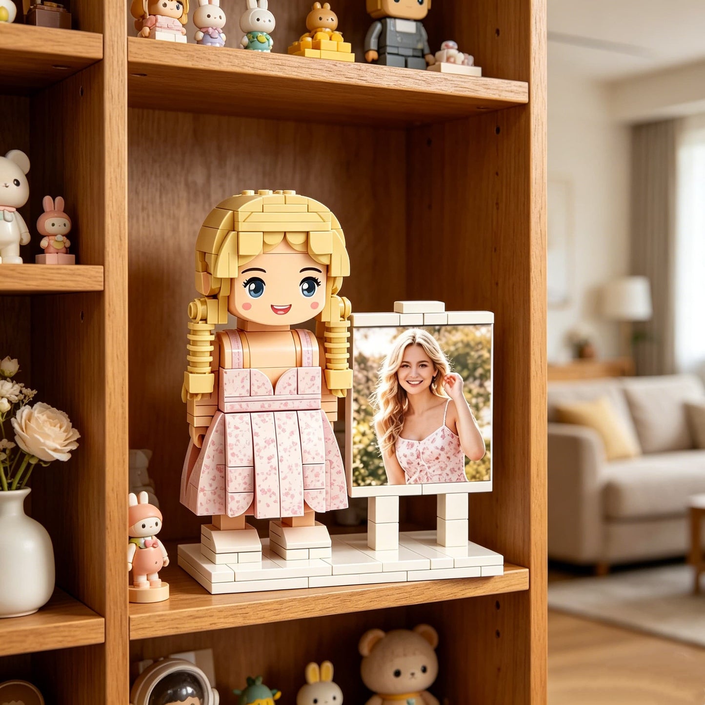 Custom Mini Brick Figure with Photo Frame, Personalized Building Block Doll Gift for Couples, Friends & Family