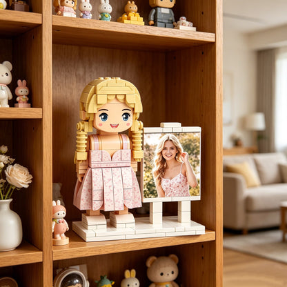 Custom Mini Brick Figure with Photo Frame, Personalized Building Block Doll Gift for Couples, Friends & Family