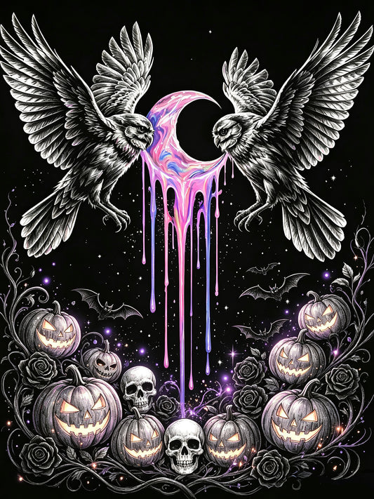 Moonbound Owl Coven neon gothic Halloween canvas artwork preview