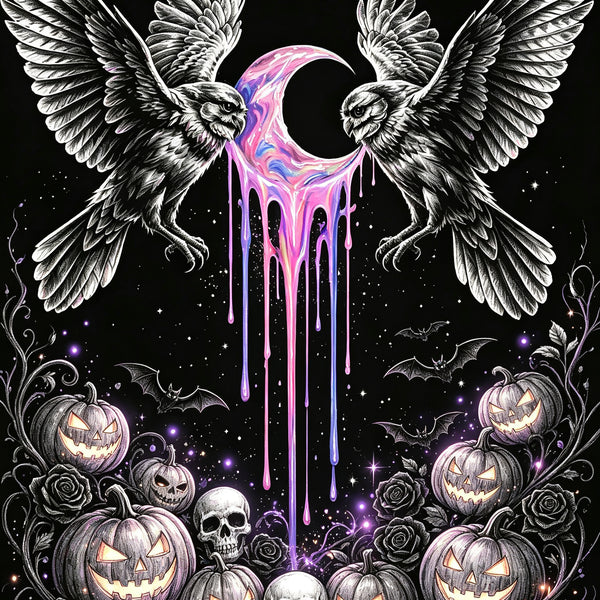 Moonbound Owl Coven Halloween Canvas Wall Art
