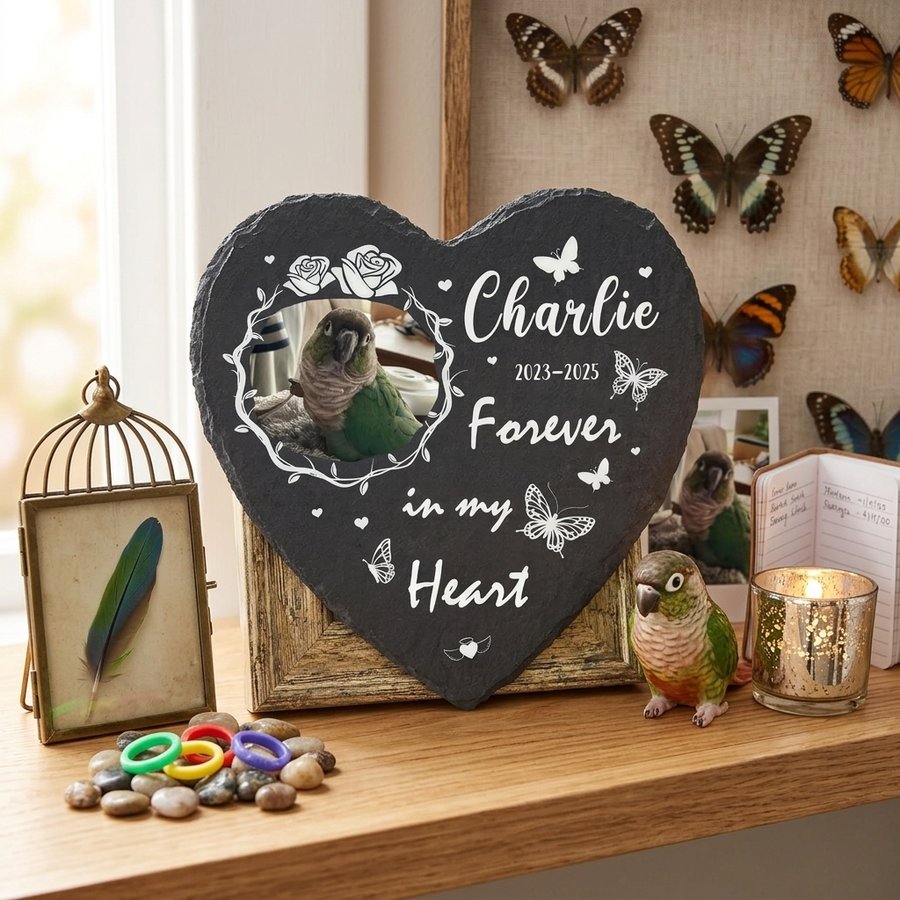 Personalized Heart Pet Memorial Stone with Photo, Custom Memorial Plaque, Forever in My Heart Design