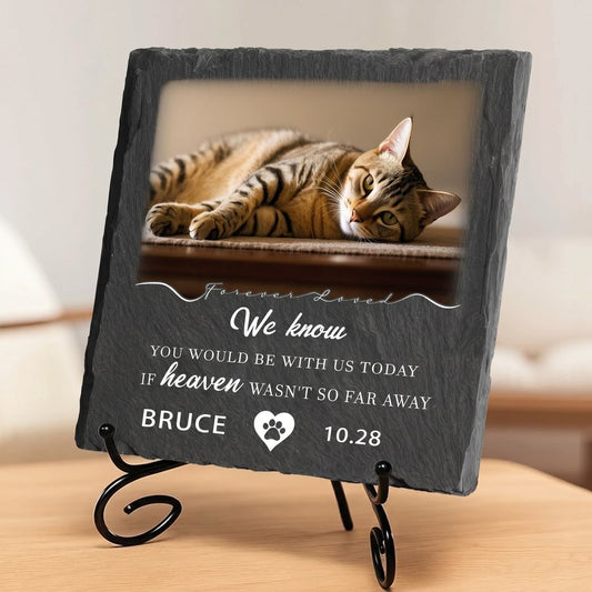 Custom Cat Memorial Stone, Personalized Pet Grave Marker with Photo and Name, Outdoor Slate Pet Headstone for Garden Memorial