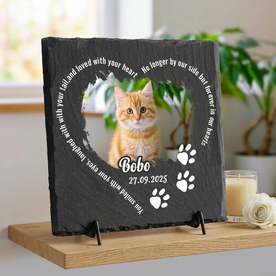 Personalized Pet Memorial Stone - Custom Cat Grave Marker with Photo