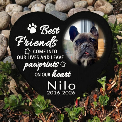 Personalized Dog Memorial Stone, Custom Heart Grave Marker with Photo and Paw Print Tribute