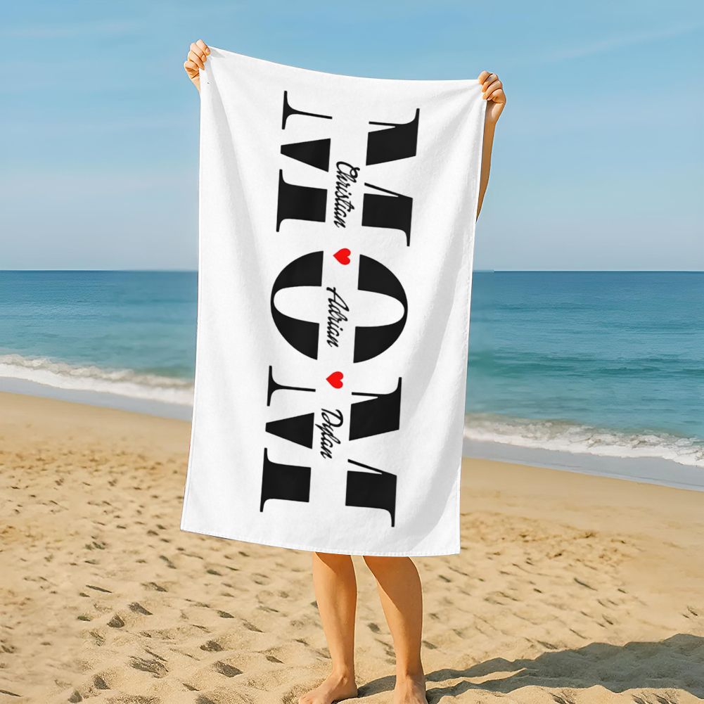 Personalized MOM Beach Towel Custom Name Mother's Day Gift