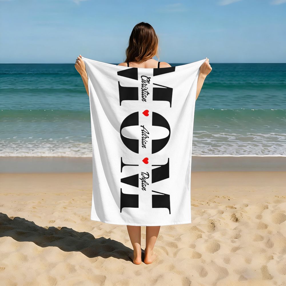 Personalized MOM Beach Towel Custom Name Mother's Day Gift