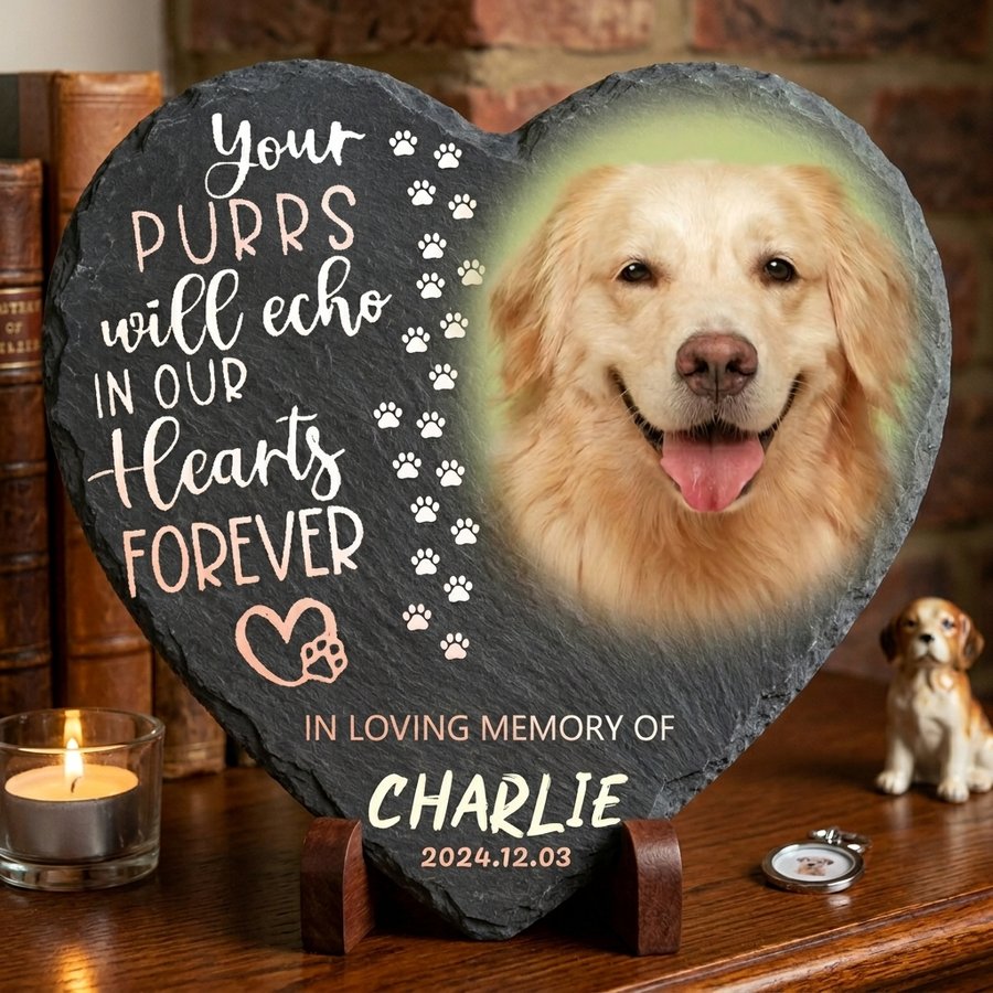 Personalized Heart Shaped Pet Memorial Stone with Photo – Custom Dog Grave Marker, Pet Loss Gift, In Loving Memory Plaque
