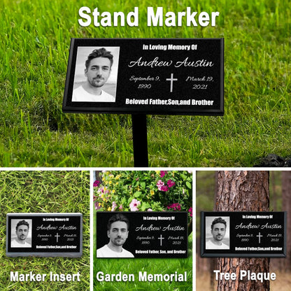 Personalized Memorial Plaque with Photo, Custom Grave Marker with Cross, In Loving Memory Headstone Gift