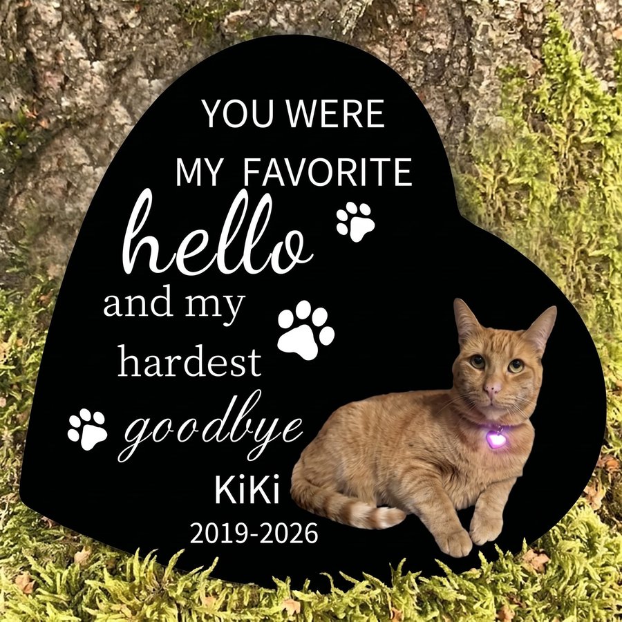 Personalized Pet Memorial Stone, Custom Cat Grave Marker, Heart Shaped Pet Loss Garden Stone with Photo for Outdoor Memorial