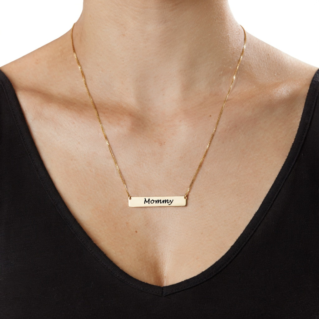 Personalized Mommy Bar Necklace, Custom Name Engraved Gold Bar Necklace, Mother's Day Gift for Mom