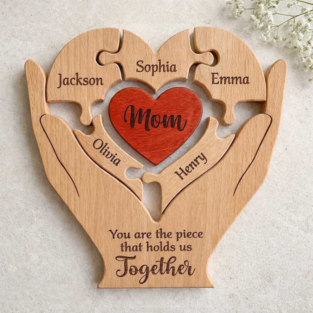 Custom Shaped Wooden Art Puzzle - Personalized Mother's Day Birthday Gifts For Mom, Grandma - Mom Love Never Fades