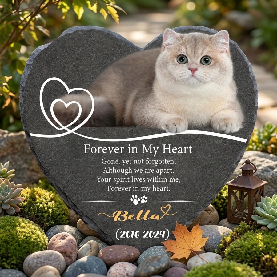 Personalized Heart-Shaped Memorial Stone for Cat, Custom Pet Grave Marker with Name and Years