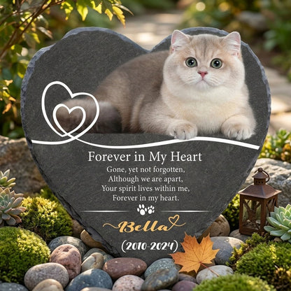 Personalized Heart-Shaped Memorial Stone for Cat, Custom Pet Grave Marker with Name and Years