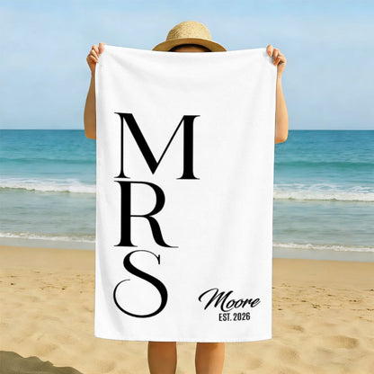 Personalized Monogram Beach Towel with Family Name & Established Year Custom Black Beach Towel