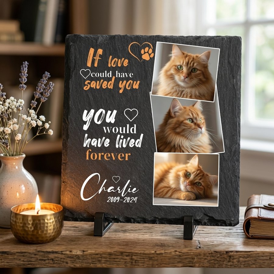 Personalized Cat Memorial Stone with Photo Collage, Custom Pet Grave Marker for Outdoor Tribute