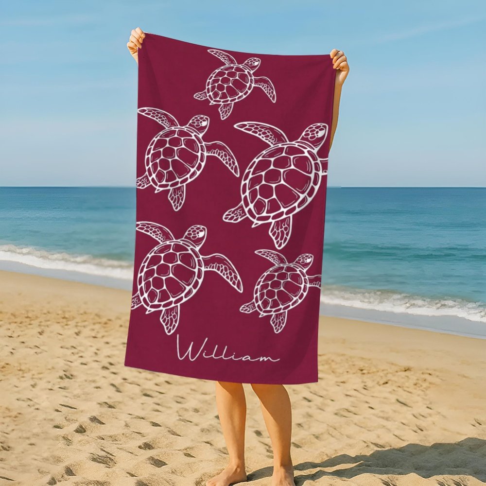 Personalized Sea Turtle Beach Towel, Custom Name Beach Towel, Ocean Turtle Bath Towel, Summer Pool Towel Gift
