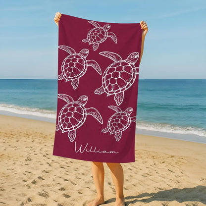 Personalized Sea Turtle Beach Towel, Custom Name Beach Towel, Ocean Turtle Bath Towel, Summer Pool Towel Gift
