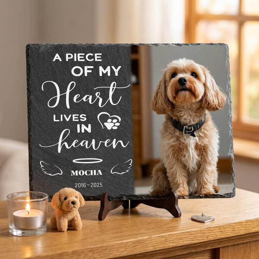 Personalized Pet Memorial Stone with Photo, Custom Dog Grave Marker, A Piece of My Heart Lives in Heaven