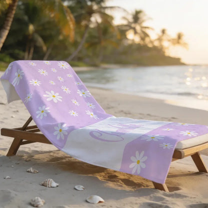 Personalized Daisy Beach Towel, Custom Name Summer Pool Towel, Pastel Floral Sand-Free Bath Towel