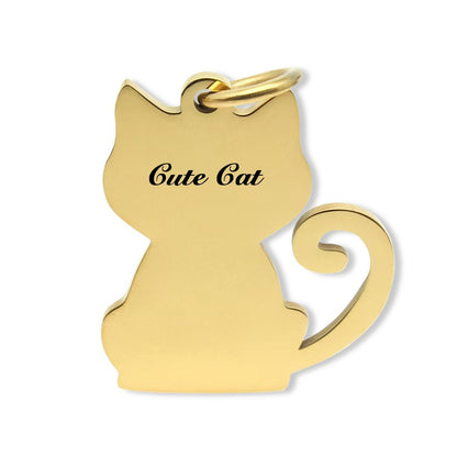 Personalized Gold Cat Pet ID Tag, Custom Cat Name Tag with Keyring
