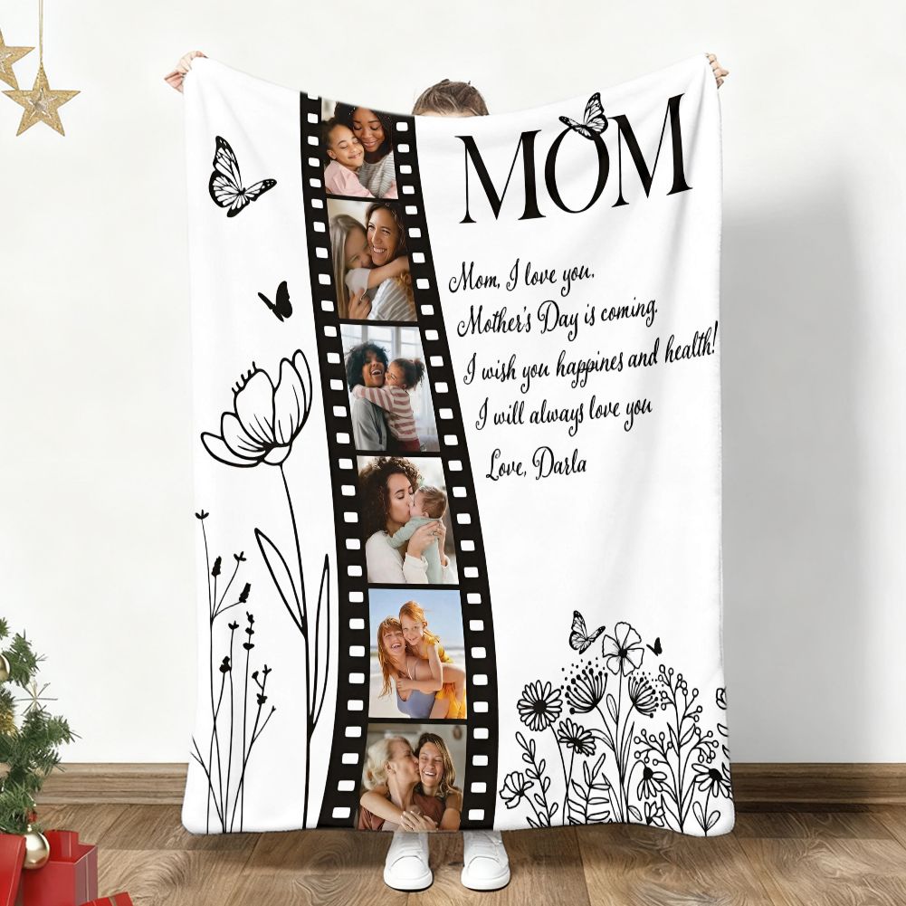 Personalized Photo Mom Blanket Custom Film Strip Mother's Day Gift