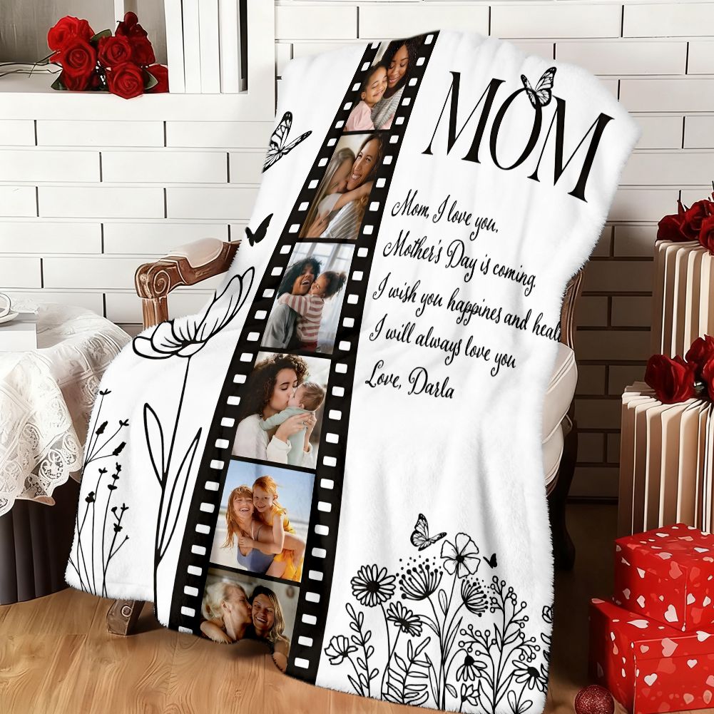 Personalized Photo Mom Blanket Custom Film Strip Mother's Day Gift