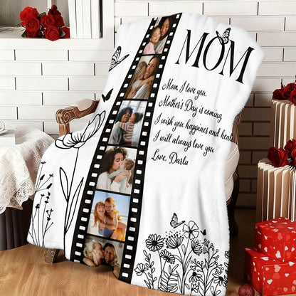 Personalized Photo Mom Blanket Custom Film Strip Mother's Day Gift