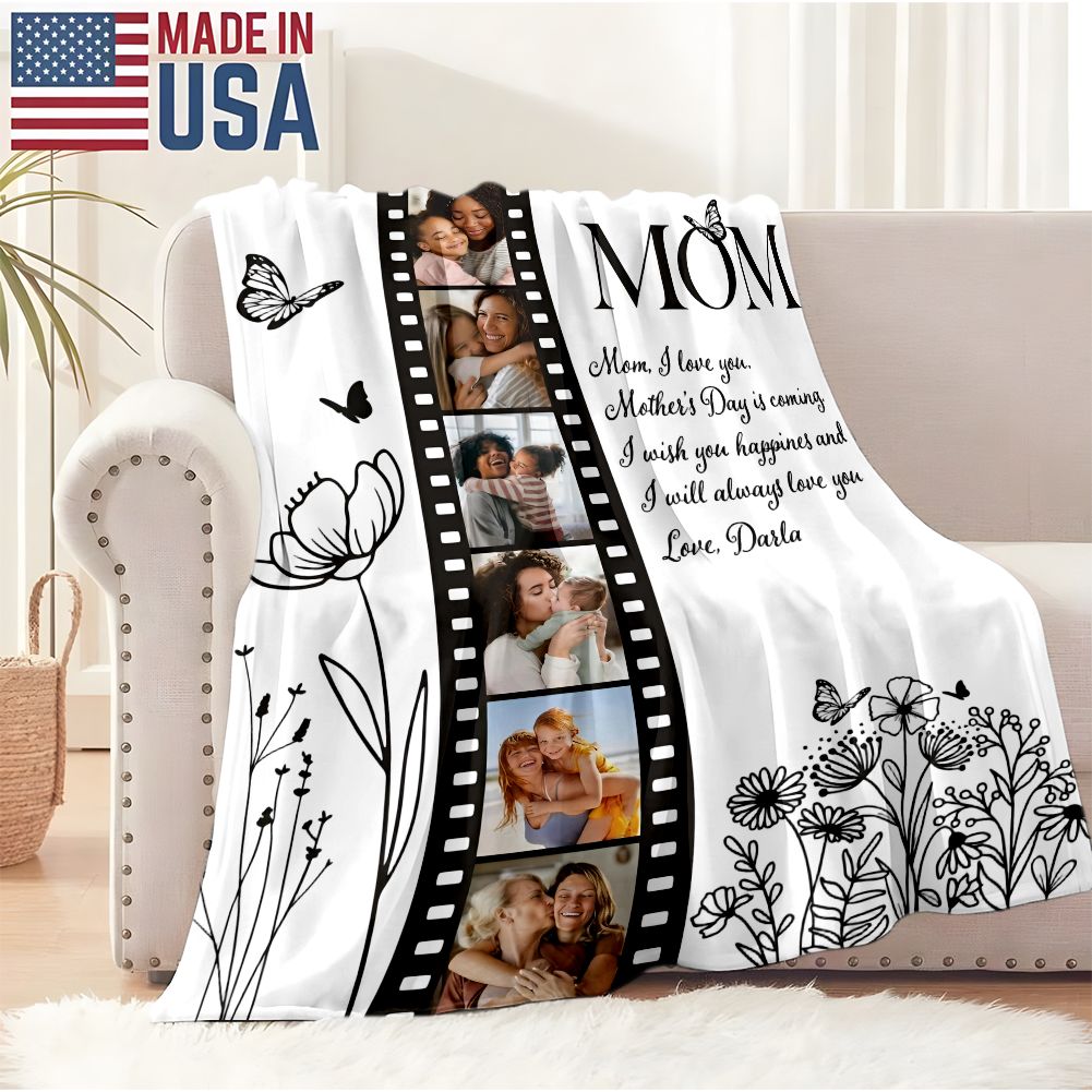 Personalized Photo Mom Blanket Custom Film Strip Mother's Day Gift