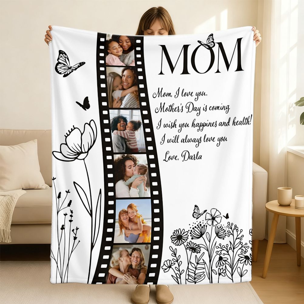 Personalized Photo Mom Blanket Custom Film Strip Mother's Day Gift