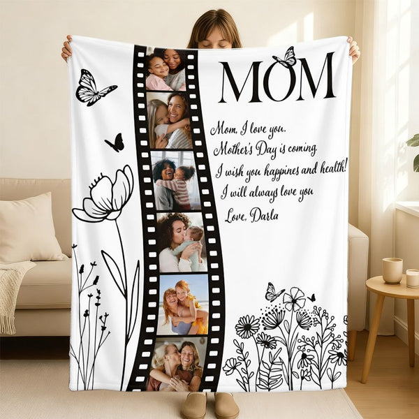 Personalized Photo Mom Blanket Custom Film Strip Mother's Day Gift