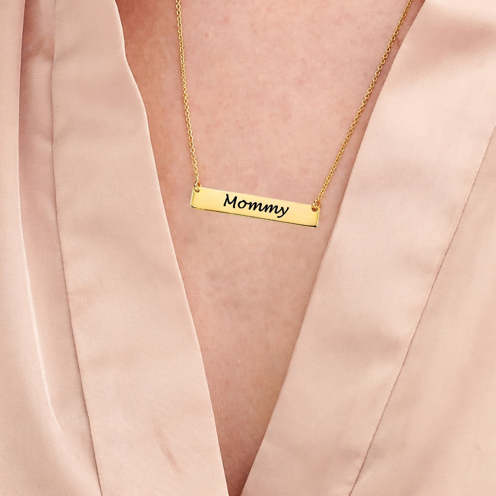 Personalized Mommy Bar Necklace, Custom Name Engraved Gold Bar Necklace, Mother's Day Gift for Mom