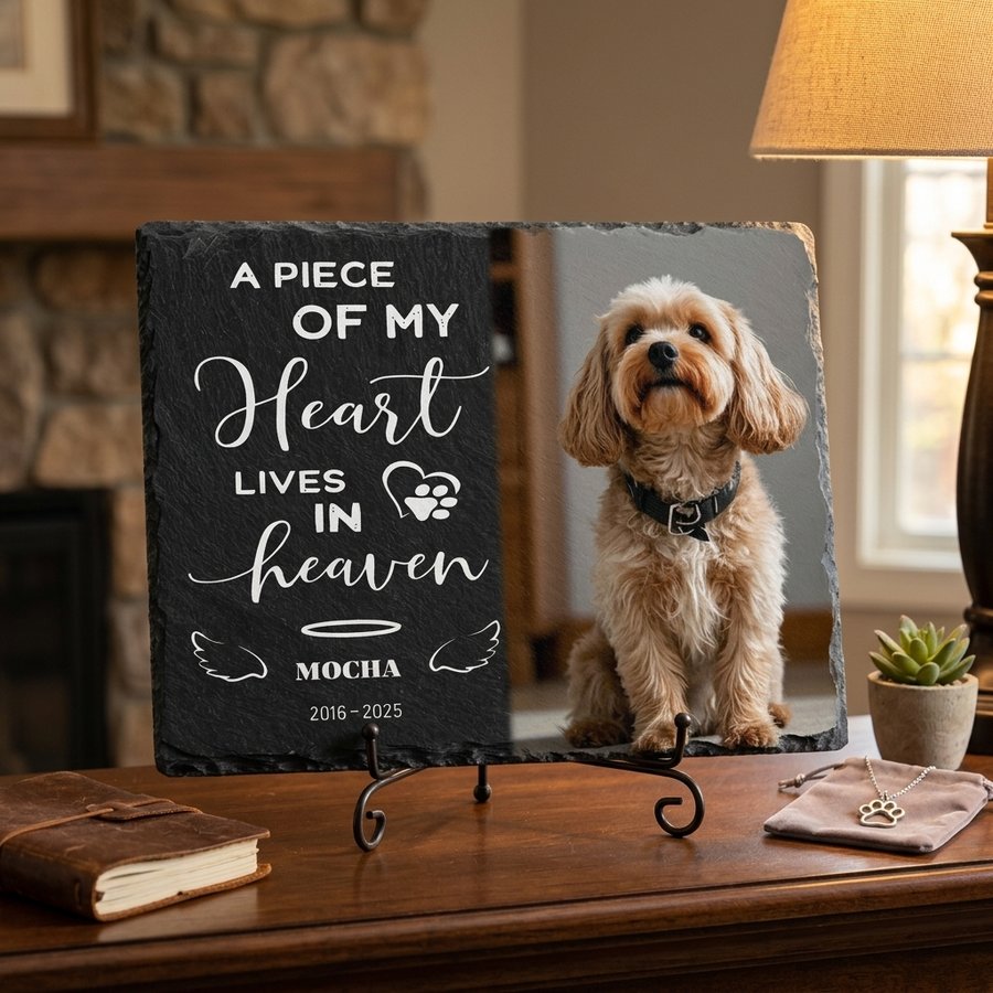 Personalized Pet Memorial Stone with Photo, Custom Dog Grave Marker, A Piece of My Heart Lives in Heaven