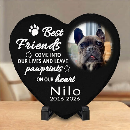 Personalized Dog Memorial Stone, Custom Heart Grave Marker with Photo and Paw Print Tribute
