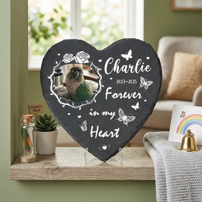 Personalized Heart Pet Memorial Stone with Photo, Custom Memorial Plaque, Forever in My Heart Design