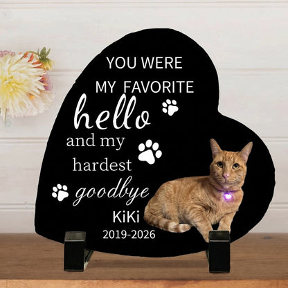 Personalized Pet Memorial Stone, Custom Cat Grave Marker, Heart Shaped Pet Loss Garden Stone with Photo for Outdoor Memorial