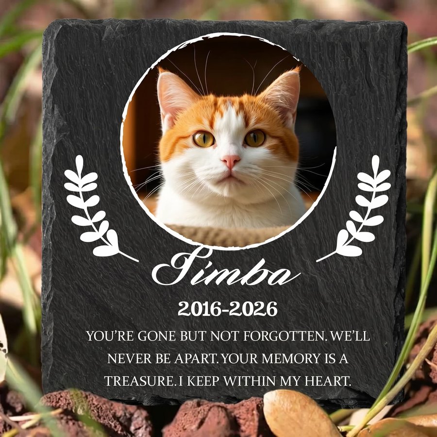 Custom Cat Memorial Stone, Personalized Pet Headstone with Photo and Name, Outdoor Grave Marker for Garden Tribute