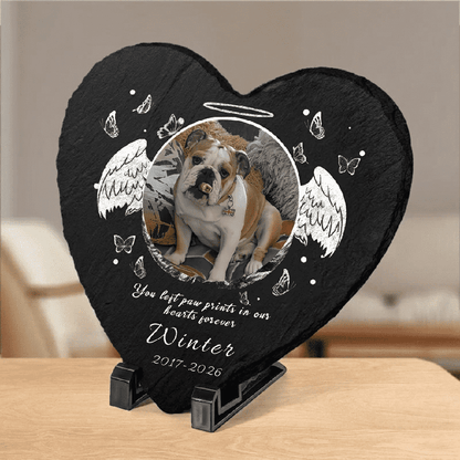 Personalized Memorial Stone for Pets, Custom Heart Grave Marker with Photo and Angel Wings