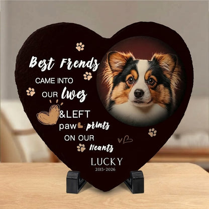 Personalized Dog Memorial Stone, Custom Heart Grave Marker with Photo and Paw Print Design