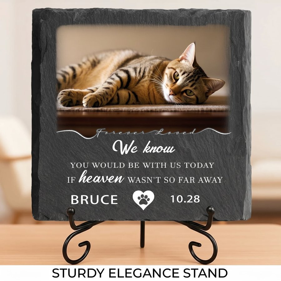 Custom Cat Memorial Stone, Personalized Pet Grave Marker with Photo and Name, Outdoor Slate Pet Headstone for Garden Memorial