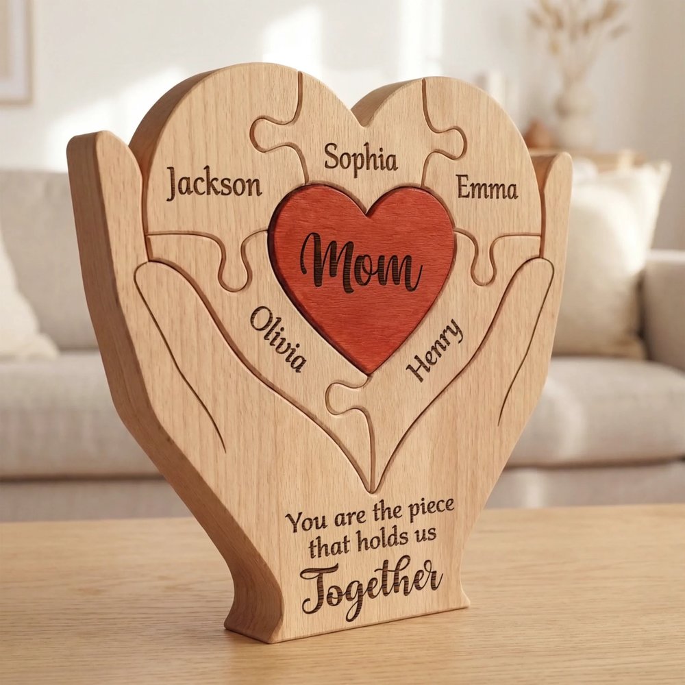 Custom Shaped Wooden Art Puzzle - Personalized Mother's Day Birthday Gifts For Mom, Grandma - Mom Love Never Fades