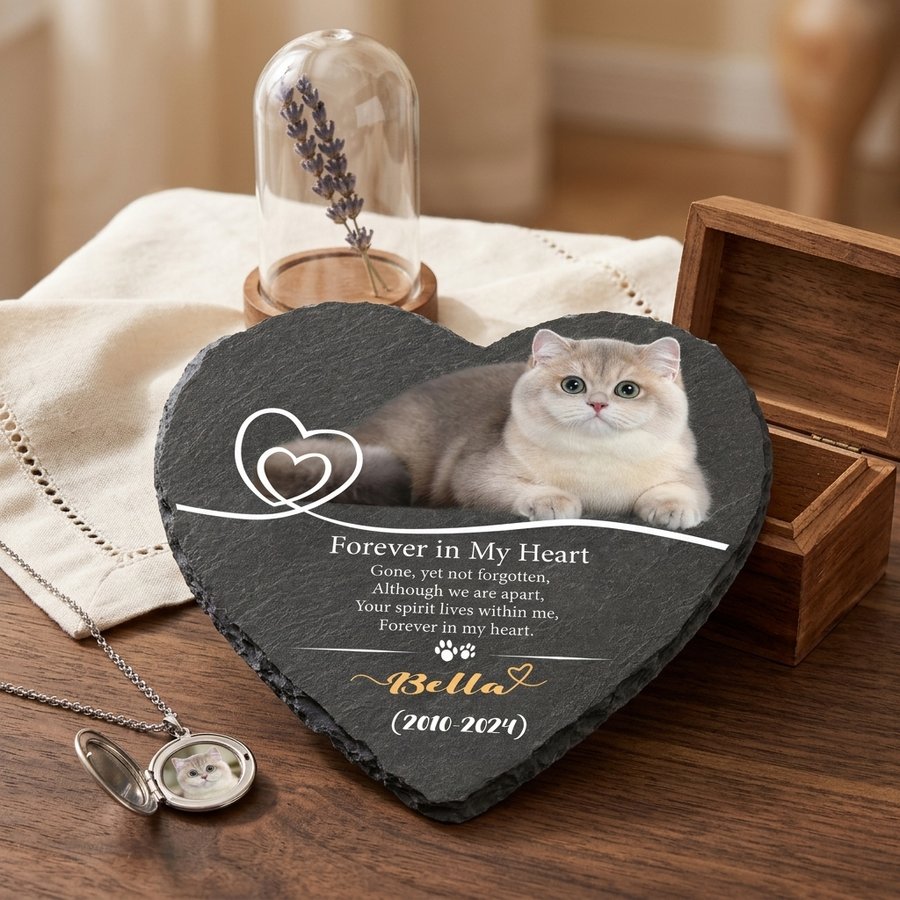 Personalized Heart-Shaped Memorial Stone for Cat, Custom Pet Grave Marker with Name and Years