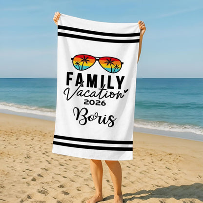 Personalized Family Vacation Beach Towel Custom Name & Year Tropical Summer Beach Towel