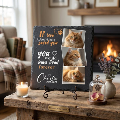 Personalized Cat Memorial Stone with Photo Collage, Custom Pet Grave Marker for Outdoor Tribute