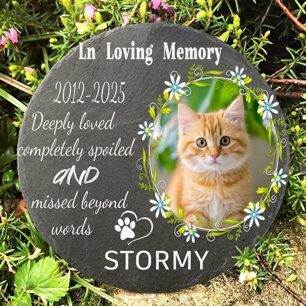 Personalized Memorial Stone for Pets – Custom Grave Marker with Photo for Cats, Dogs, and Other Pets