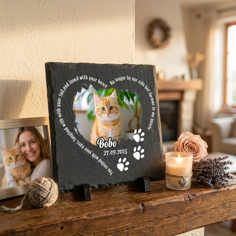Personalized Pet Memorial Stone - Custom Cat Grave Marker with Photo