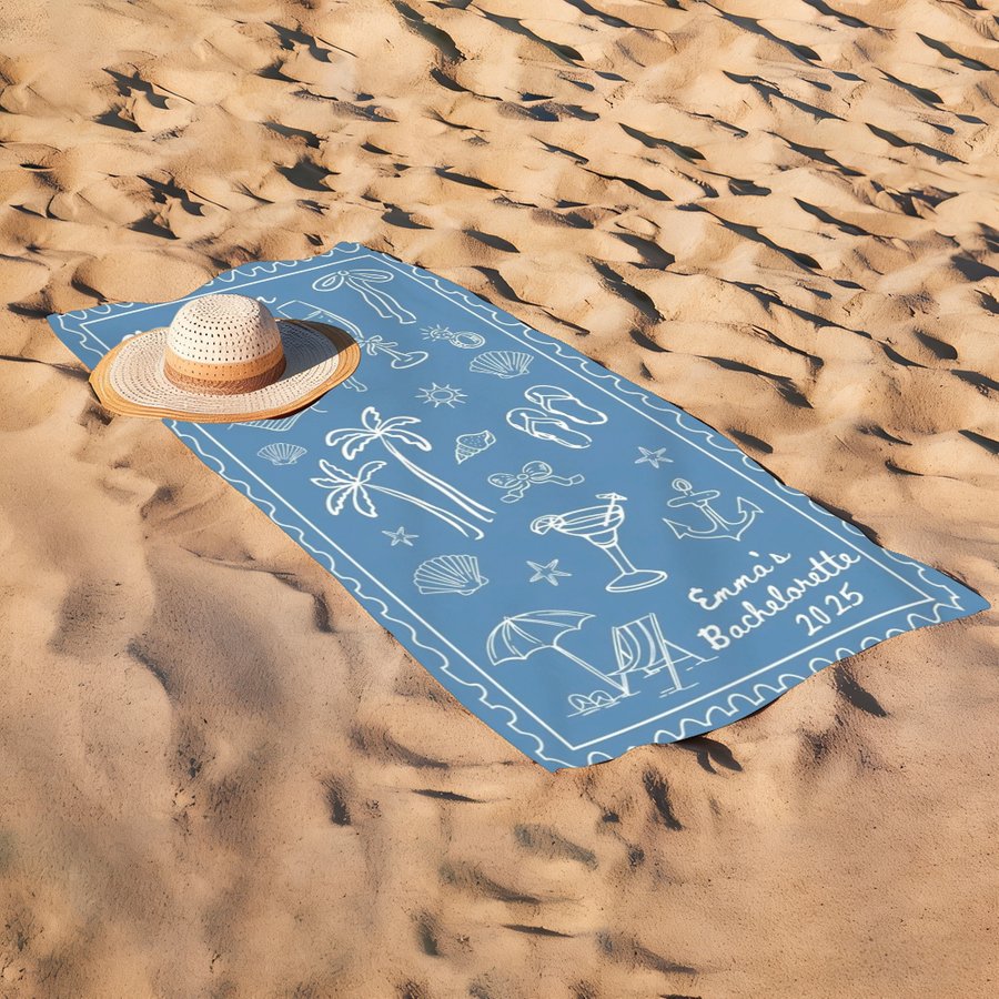 Custom Bachelorette Beach Towel - Personalized Bridal Party Beach Trip Gift For Bridesmaids